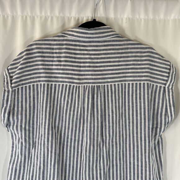 Orvis Linen Blend Button Down Shirt Women's Medium Blue White Striped Short Slv - Picture 9 of 10